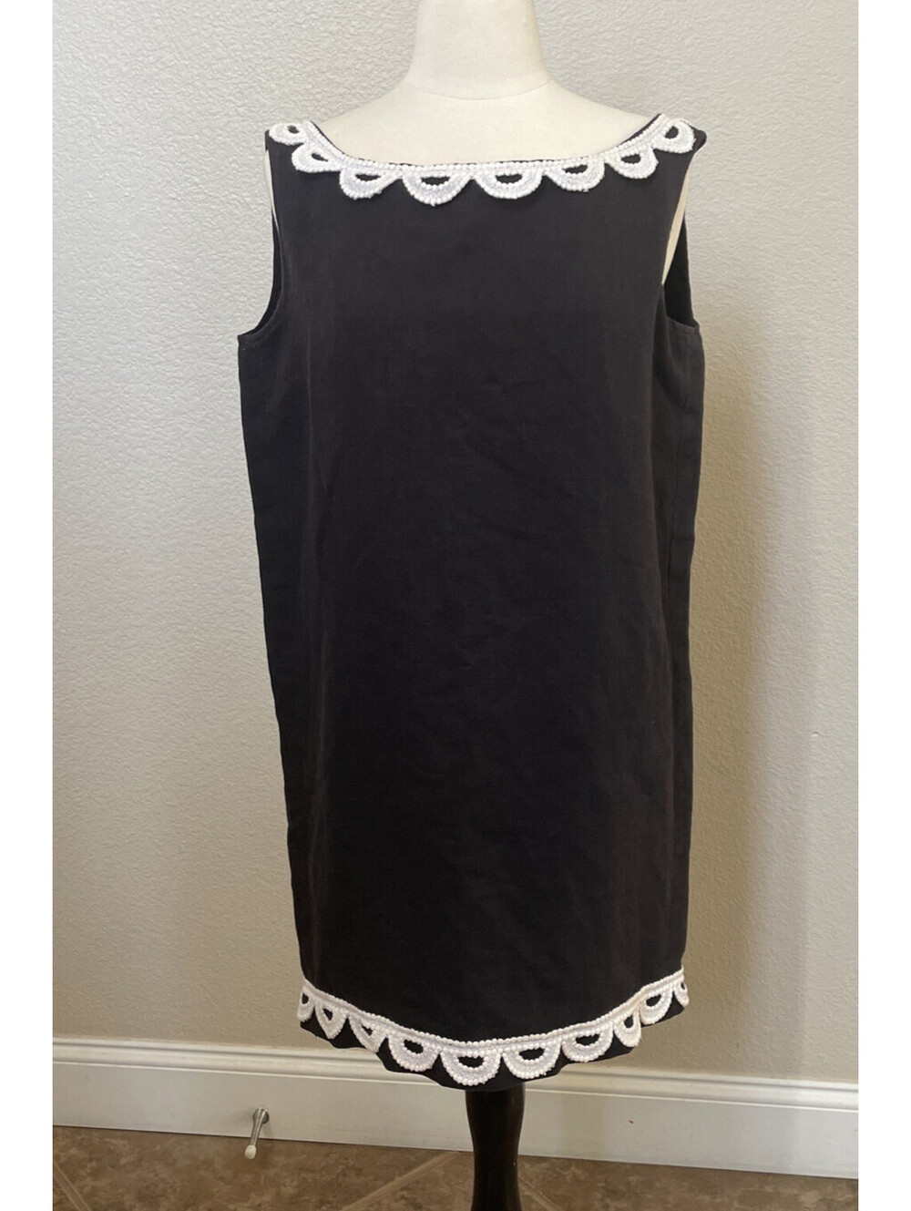 Vtg 1960s Bergdorf Goodman Mod Shift Dress Black White Scallop Trim Womens 6